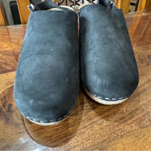 Black Suede Women's Mules with Wooden Heel - Picture 3 of 10